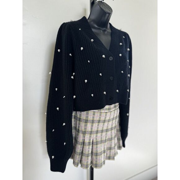 NWT LoveShackFancy Womens Frances Black Knitted Cropped cardigan Size Large $495 - Picture 2 of 11